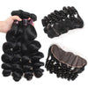 Funmi Hair 3 Bundles With Frontal 8A Brazilian Loose Wave Virgin Hair 3 Bundles With 13x4 Frontal Lace Closure