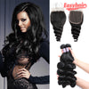 Easy Hair 10A Unprocessed Peruvian Loose Wave Human Hair 3 Bundles With Lace Closure