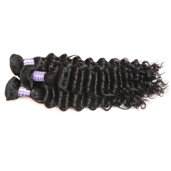 Easy Hair 10A Indian Deep Wave Virgin Hair 3 Bundles Deals With Lace Frontal - Easy Hair