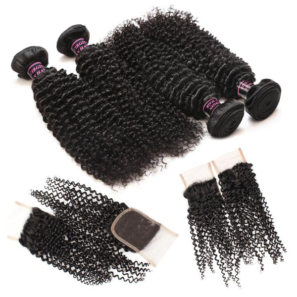 Easy Hair Brazilian Curly Weave Human Hair 4 Bundles with Curly Lace Closure - Easy Hair
