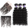 Easy Hair Unprocessed 10A Peruvian Deep Wave Human Hair 3 Bundles With Lace Closure