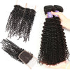 Easy Hair 10A Unprocessed Indian Kinky Curly Human Hair 3 Bundles With Lace Closure