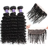 Funmi Hair 4 Bundles With Frontal 10A Malaysian Deep Wave Hair 4 Bundles With Lace Frontal Closure Natural Color