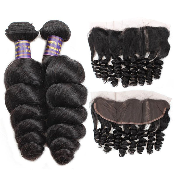 Easy Hair 10A Indian 100 Human Hair Weave Loose Wave 3 Bundles With 13*4 Lace Closure - Easy Hair