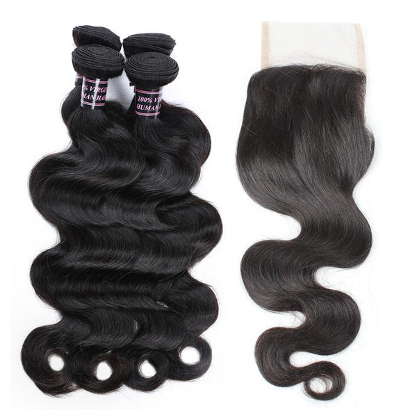 Easy Hair Peruvian Body Wave Virgin Hair 3 Bundles With Lace Closure - Easy Hair