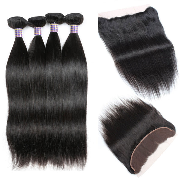 Easy Hair 10A Malaysian Straight Human Hair 4 Bundles With 13x4 Lace Frontal Closure - Easy Hair