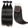 Funmi Hair 3 Bundles With Lace Closure Indian Straight Virgin Human Hair 3 Bundles With Lace Closure