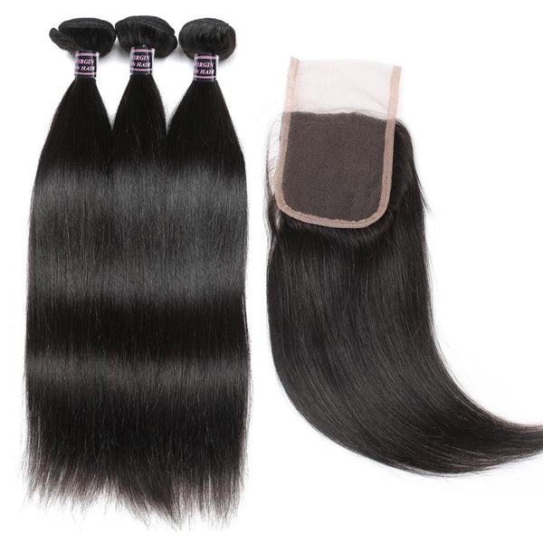 Easy Hair Peruvian Straight Virgin Human Hair 3 Bundles With Lace Closure - Easy Hair