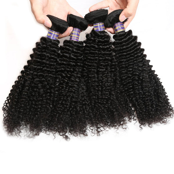 Easy Hair 10A Grade Brazilian Virgin Human Hair Kinky Curly 4 Bundles With Lace Closure - Easy Hair