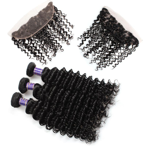 Easy Hair 10A Brazilian Deep Wave Virgin Hair 3 Bundles With 13x4 Lace Frontal - Easy Hair
