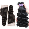 Funmi Hair 10A Unprocessed Indian Loose Wave Human Hair 3 Bundles With Lace Closure