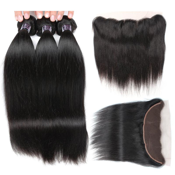 Easy Hair 8A Brazilian Virgin Straight Hair 3 Bundles With Lace Frontal Closure - Easy Hair