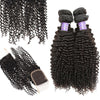 Easy Hair 10A Malaysian Kinky Curly Virgin Human Hair Extensions 4 Bundles With Lace Closure