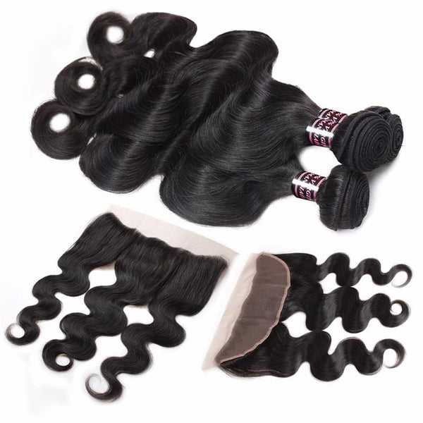 Easy Hair Brazilian Virgin Hair Body Wave 3 Bundles With Lace Frontal Closure - Easy Hair