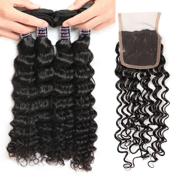 Easy Hair Malaysian Virgin Human Hair Deep Wave 3 Bundles With Lace Closure - Easy Hair