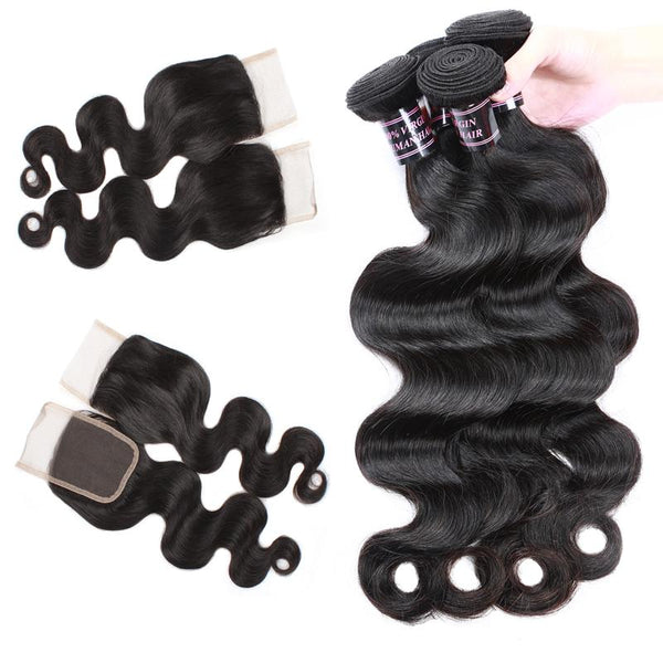 Easy Hair Peruvian Body Wave Human Hair Weave 4 Bundles With Lace Closure - Easy Hair