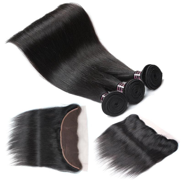 Easy Hair 8A Brazilian Virgin Straight Hair 3 Bundles With Lace Frontal Closure - Easy Hair