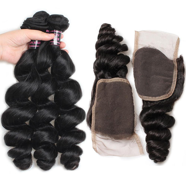 Easy Hair Brazilian Loose Wave Virgin Hair Weave 3 Bundles With Lace Closure - Easy Hair