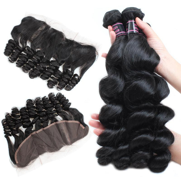 Easy Hair 8A Brazilian Loose Wave Virgin Hair 3 Bundles With 13x4 Frontal Lace Closure - Easy Hair