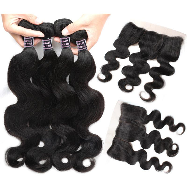Easy Hair Brazilian Virgin Hair Body Wave 3 Bundles With Lace Frontal Closure - Easy Hair