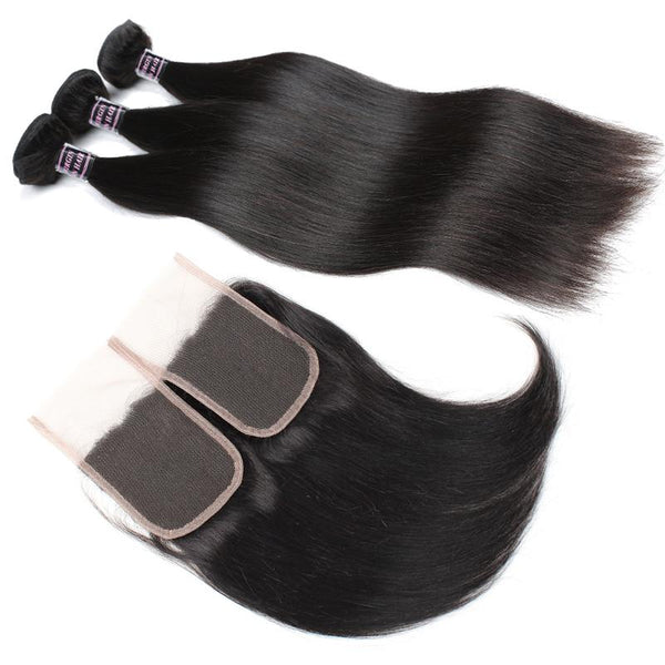 Easy Hair Indian Straight Virgin Human Hair 3 Bundles With Lace Closure - Easy Hair