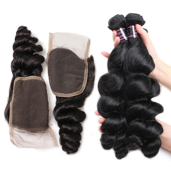 Easy Hair Malaysian Loose Wave Hair Virgin Human Hair 3 Bundles With Lace Closure - Easy Hair