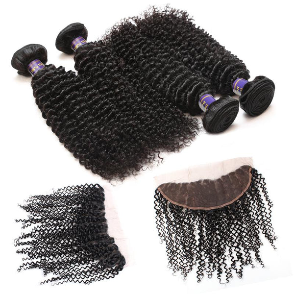 Easy Hair 10A Brazilian Curly Virgin Hair 3 Bundles With Lace Frontals Closure - Easy Hair