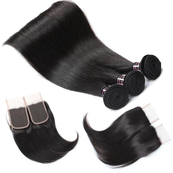 Easy Hair Peruvian Straight Virgin Human Hair 3 Bundles With Lace Closure - Easy Hair