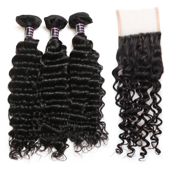 Easy Hair Brazilian Deep Wave Virgin Hair Weave 3 Bundles With Lace Closure - Easy Hair