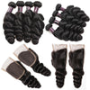 Easy Hair Malaysian Virgin Human Hair Loose Wave 4 Bundles With Lace Closure