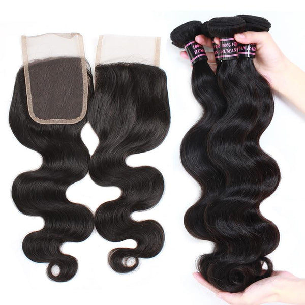 Easy Hair Peruvian Body Wave Virgin Hair 3 Bundles With Lace Closure - Easy Hair