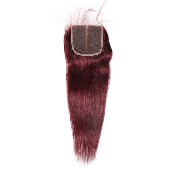 Easy Hair Ombre 99J Indian Virgin Straight Wave Human Hair Extensions 3 Bundles With 4*4 Lace Closure - Easy Hair