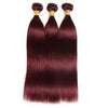 Ombre 99J Peruvian Virgin Straight Wave Human Hair Extensions 3 Bundles With 4*4 Lace Closure