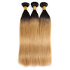 Ombre T1B/27 Brazilian Virgin Straight Wave Human Hair Extensions 3 Bundles With 4*4 Lace Closure
