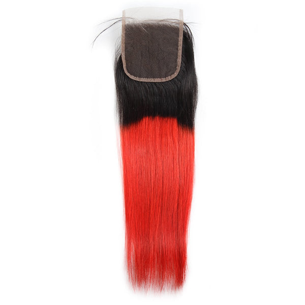 Easy Hair Ombre T1B/39J Peruvian Virgin Straight Wave Human Hair Extensions 3 Bundles With 4*4 Lace Closure - Easy Hair