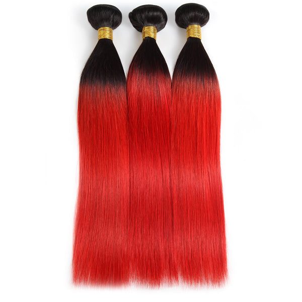 Easy Hair Ombre T1B/39J Brazilian Virgin Straight Wave Human Hair Extensions 3 Bundles With 4*4 Lace Closure - Easy Hair