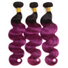 Indian T1B/BUG Ombre Body Wave Virgin Human Hair Extensions 3 Bundles With 4x4 Lace Closure