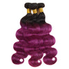Malaysian T1B/BUG Ombre Body Wave Virgin Human Hair Extensions 3 Bundles With 4x4 Lace Closure