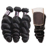 Funmi Hair 3 Bundles With Lace Closure Brazilian Loose Wave Virgin Hair Weave 3 Bundles With Lace Closure