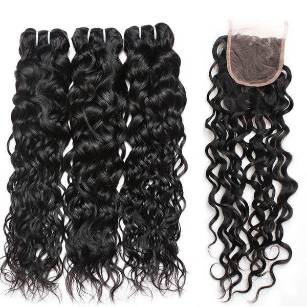 Easy Hair Virgin Brazilian Water Wave Human Hair 3 Bundles With Lace Closure - Easy Hair