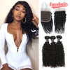 Easy Hair Peruvian Kinky Curly Human Hair 3 Bundles With Lace Closure