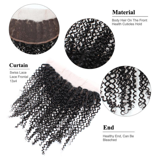 Easy Hair Virgin Human Hair Curly Wave Lace Frontal 13x4 Ear To Ear Closure - Easy Hair