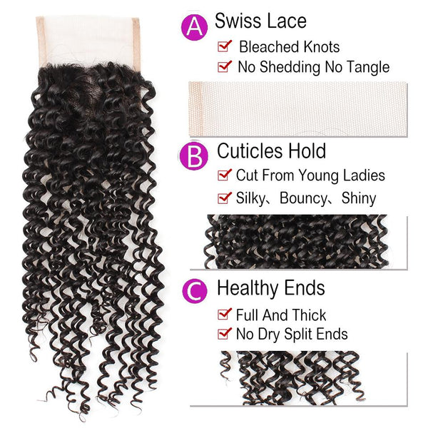 Easy Hair 10A Unprocessed Brazilian Kinky Curly Human Hair 3 Bundles With Lace Closure - Easy Hair