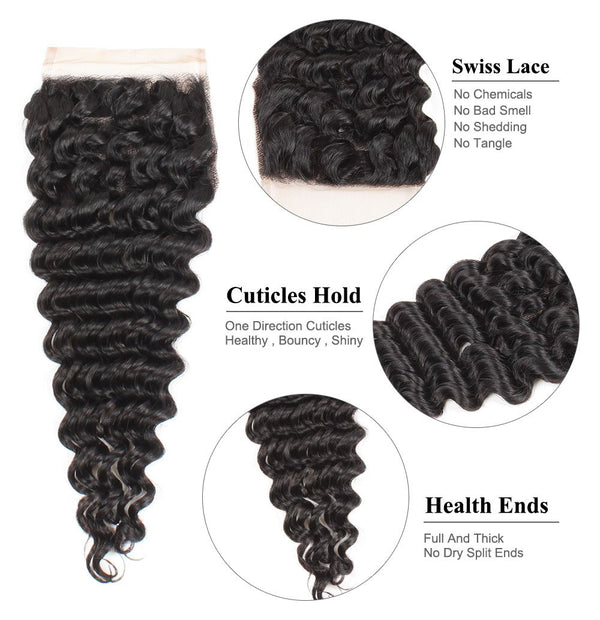 Easy Hair Malaysian Virgin Human Hair Deep Wave Lace Closure Hair Extnesion - Easy Hair