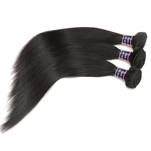 Easy Hair 8A Brazilian Virgin Straight Hair 3 Bundles With Lace Frontal Closure - Easy Hair