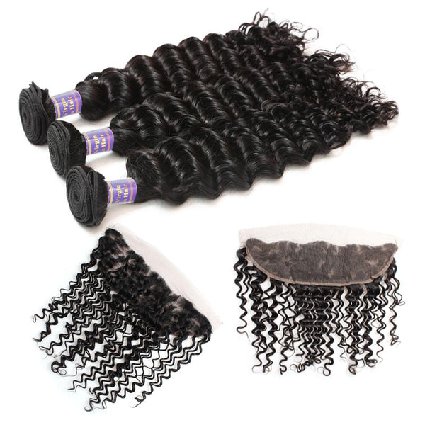 Easy Hair 10A Brazilian Deep Wave Virgin Hair 3 Bundles With 13x4 Lace Frontal - Easy Hair