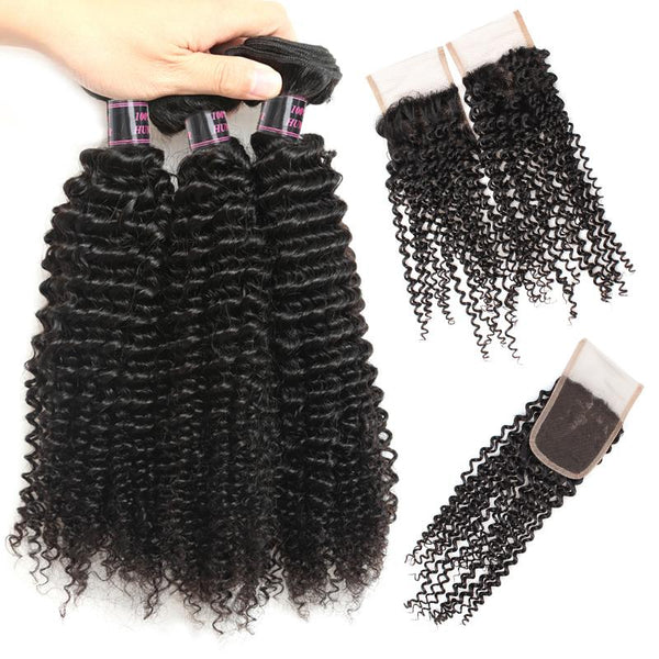 Easy Hair Malaysian Curly Wave Virgin Human Hair 4 Bundles With Lace Closure - Easy Hair