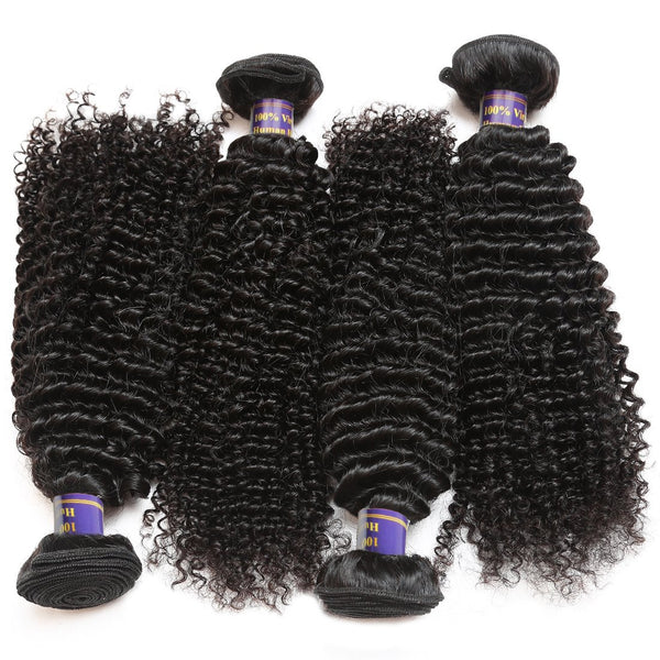 Easy Hair 10A Grade Brazilian Virgin Human Hair Kinky Curly 4 Bundles With Lace Closure - Easy Hair