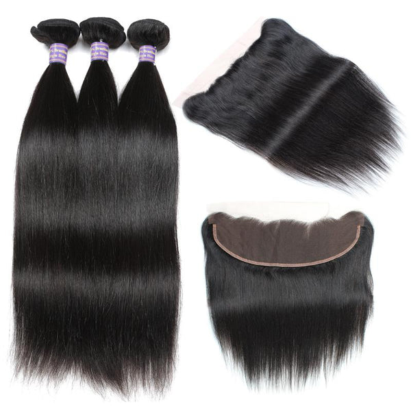 Easy Hair 10A Malaysian Straight Hair Virgin Hair 3 Bundles With 13x4 Lace Frontal - Easy Hair