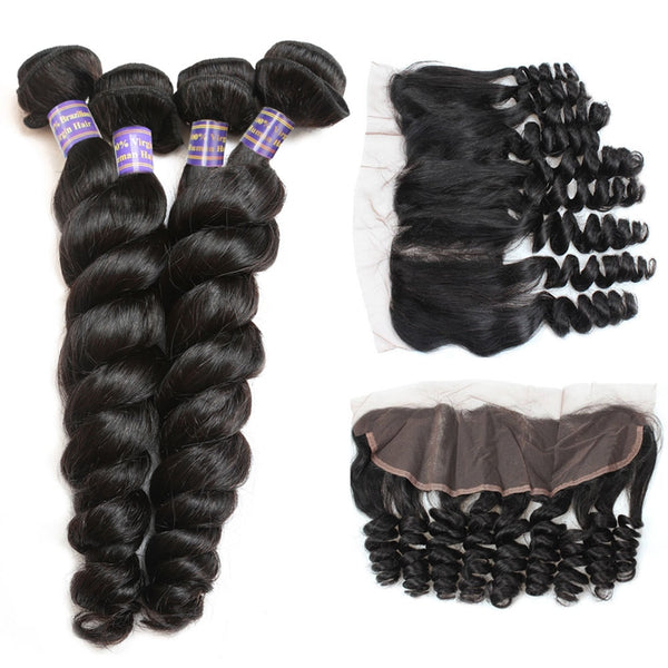 Easy Hair 10A Loose Wave Brazilian Virgin Hair 4 Bundles With 13x4 Lace Frontal Closure - Easy Hair